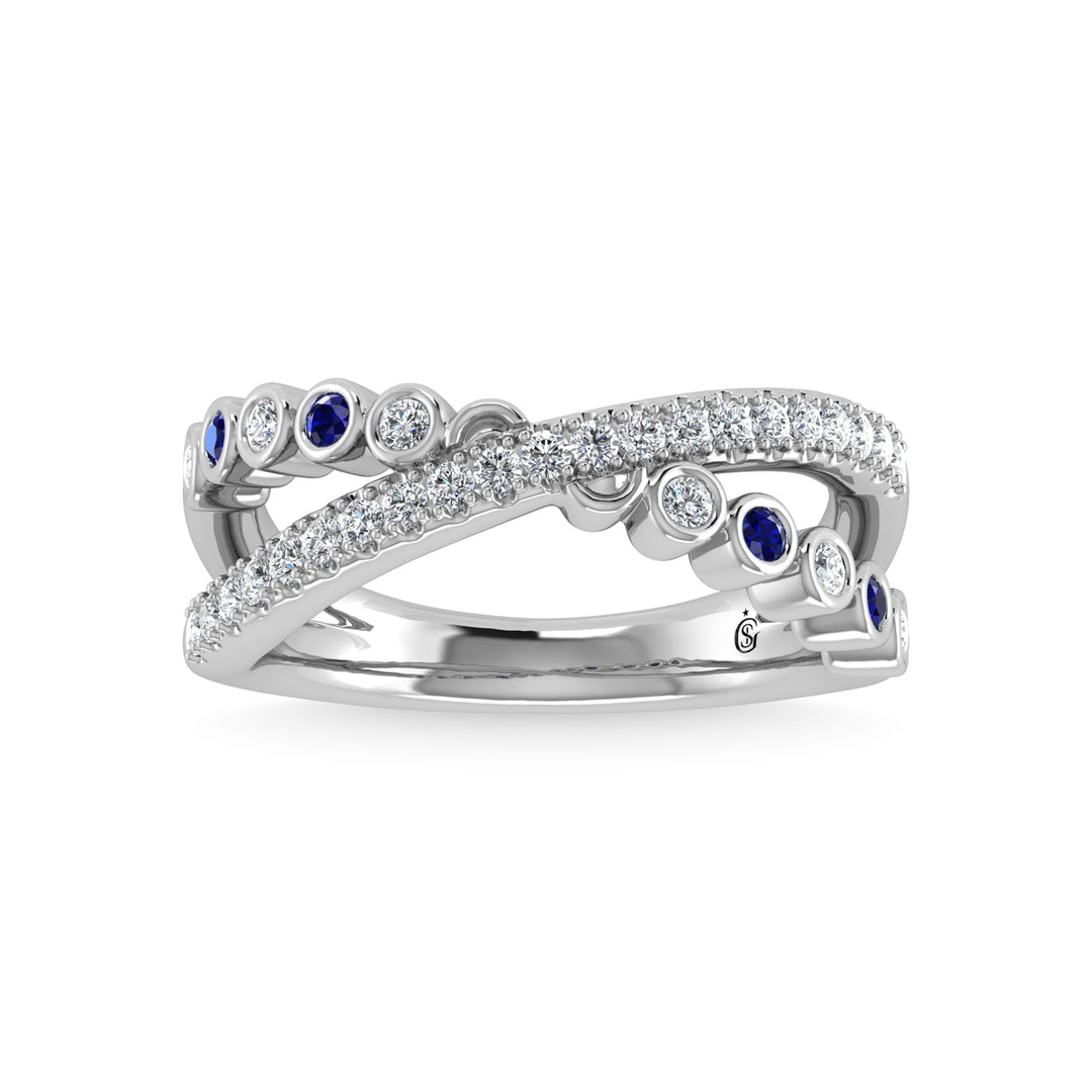 14K white gold, 3/8 ct. tw. diamond and blue sapphire fashion ring