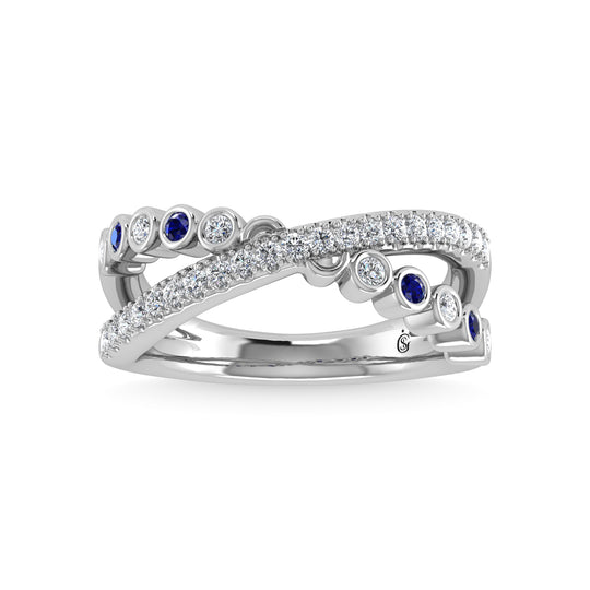 14K white gold, 3/8 ct. tw. diamond and blue sapphire fashion ring