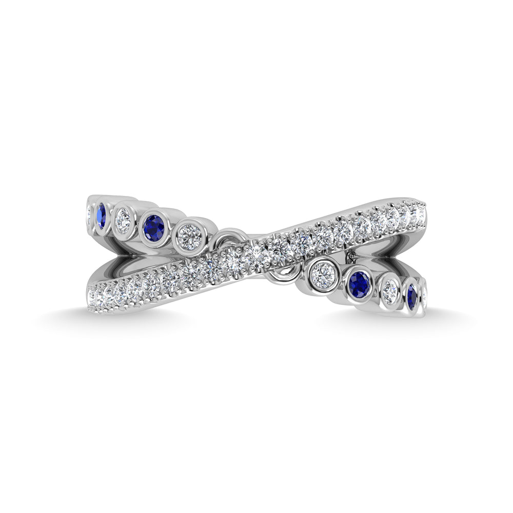 14K white gold, 3/8 ct. tw. diamond and blue sapphire fashion ring