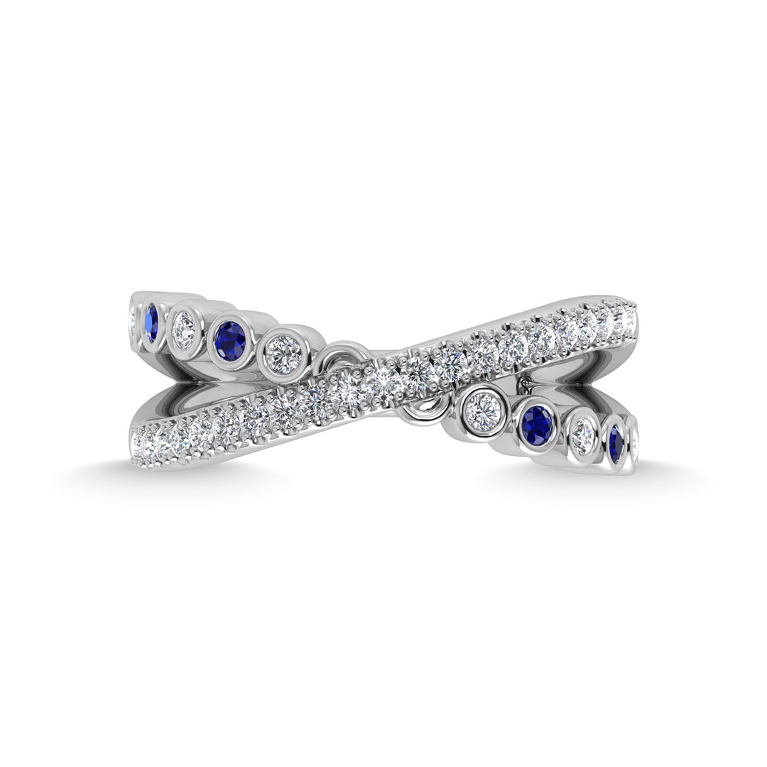14K white gold, 3/8 ct. tw. diamond and blue sapphire fashion ring