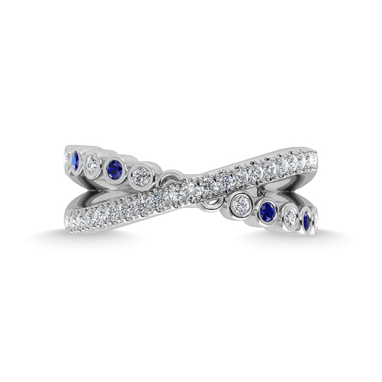 14K white gold, 3/8 ct. tw. diamond and blue sapphire fashion ring
