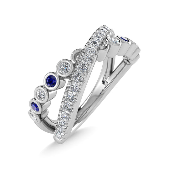 14K white gold, 3/8 ct. tw. diamond and blue sapphire fashion ring