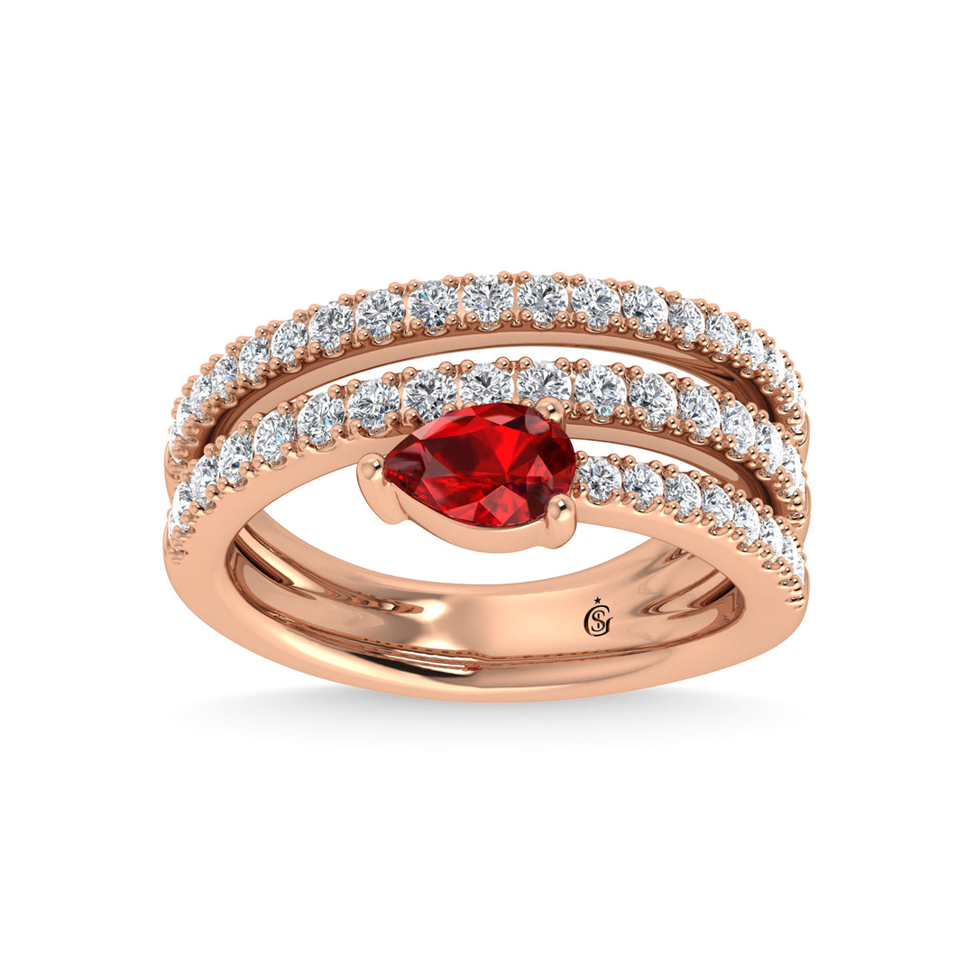 14K rose gold, 1 3/8 carat total diamond and ruby ​​fashion ring