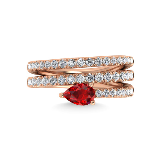 14K rose gold, 1 3/8 carat total diamond and ruby ​​fashion ring
