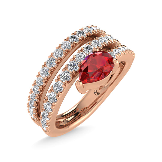 14K rose gold, 1 3/8 carat total diamond and ruby ​​fashion ring