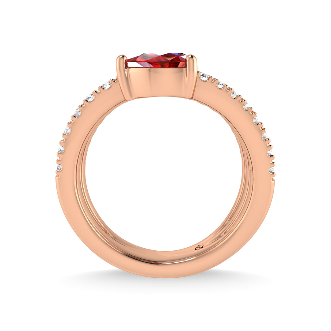 14K rose gold, 1 3/8 carat total diamond and ruby ​​fashion ring