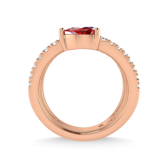 14K rose gold, 1 3/8 carat total diamond and ruby ​​fashion ring