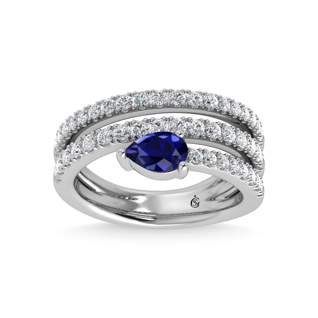 14K white gold, 1 3/8 carat total diamond and blue sapphire fashion ring