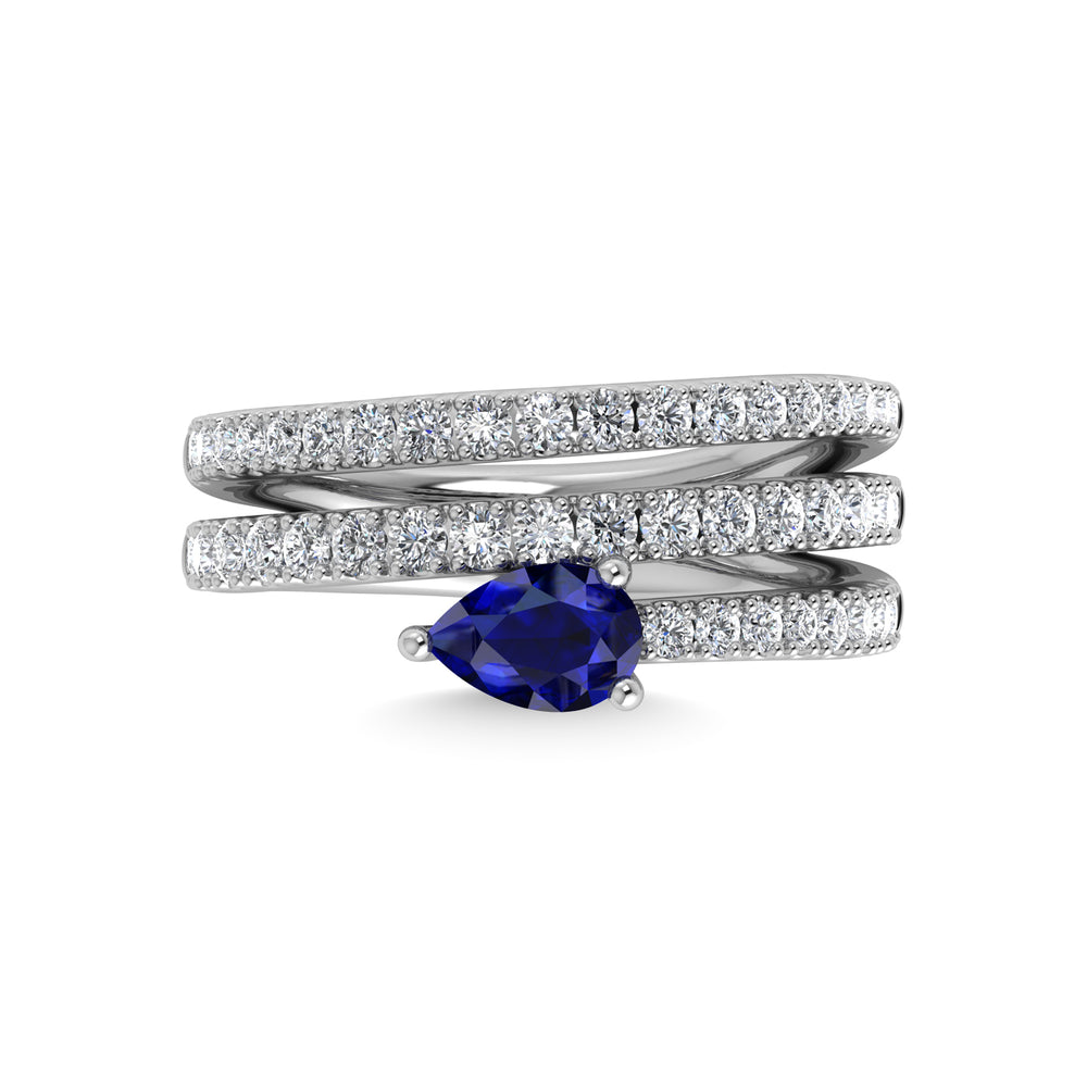 14K white gold, 1 3/8 carat total diamond and blue sapphire fashion ring