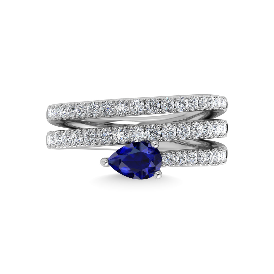 14K white gold, 1 3/8 carat total diamond and blue sapphire fashion ring