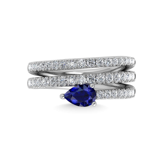 14K white gold, 1 3/8 carat total diamond and blue sapphire fashion ring