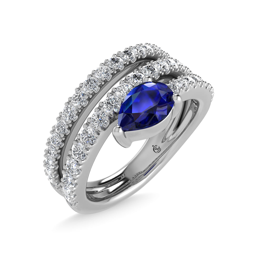 14K white gold, 1 3/8 carat total diamond and blue sapphire fashion ring
