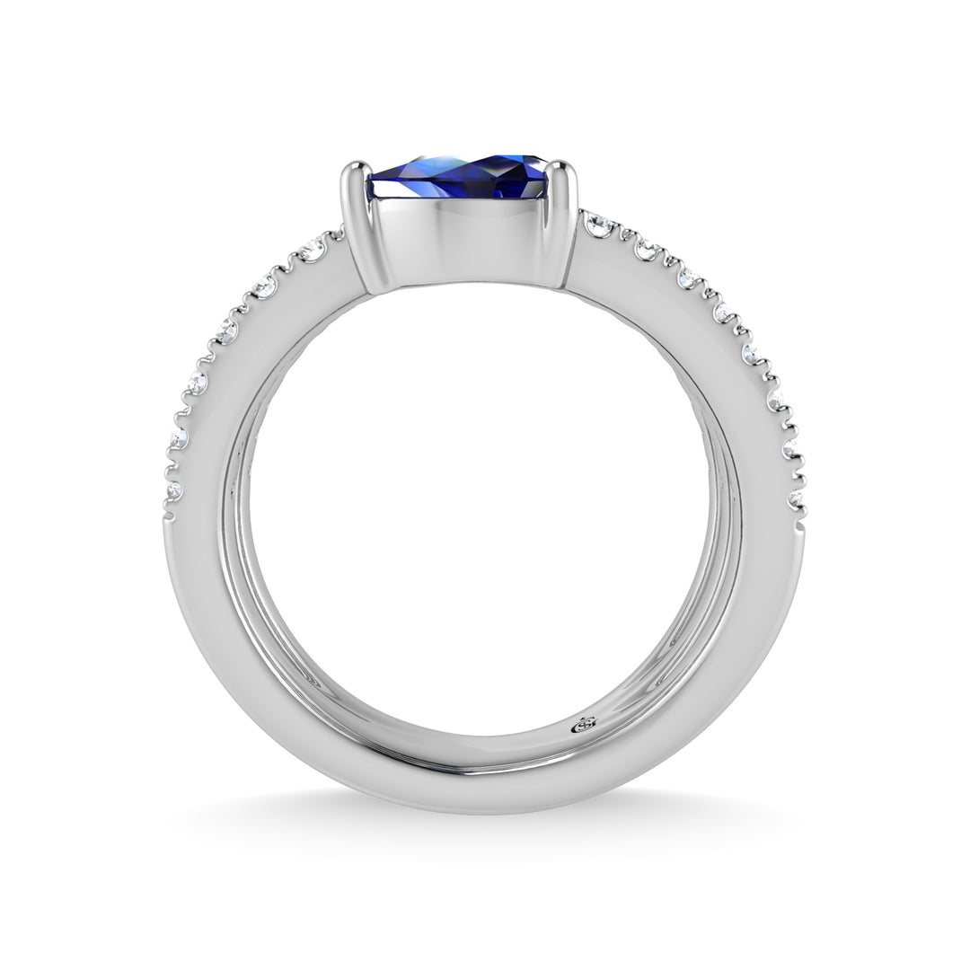 14K white gold, 1 3/8 carat total diamond and blue sapphire fashion ring