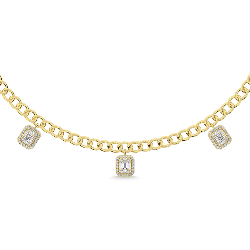 14K yellow gold 1 1/4 carat total diamond Cuban necklace