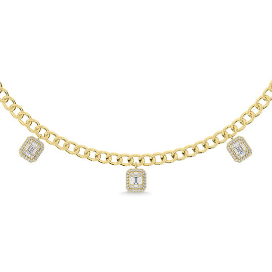 14K yellow gold 1 1/4 carat total diamond Cuban necklace