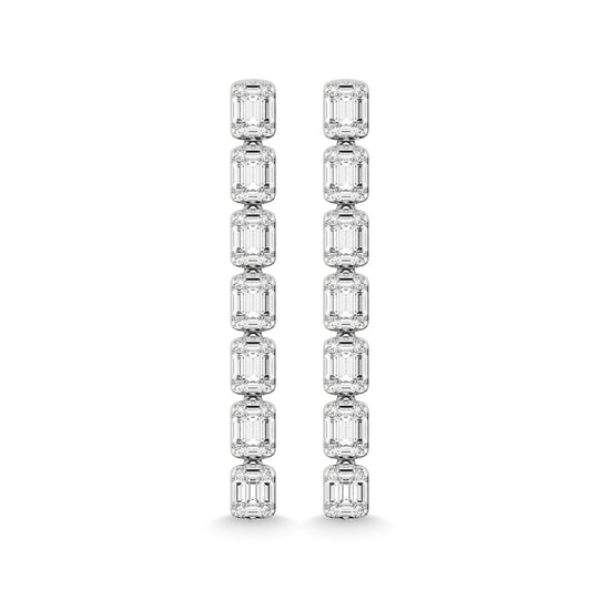 Diamante de oro blanco de 14 quilates de 1 1/2 quilates total. Pendientes de moda