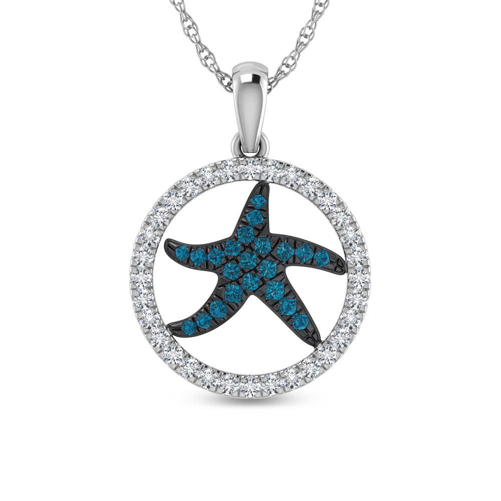 1/2 ct. 14K white gold diamond starfish and blue sapphire pendant