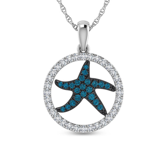 1/2 ct. 14K white gold diamond starfish and blue sapphire pendant