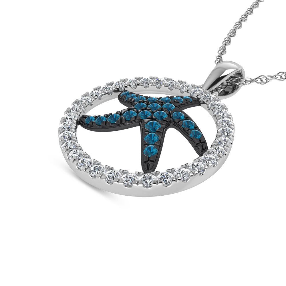 1/2 ct. 14K white gold diamond starfish and blue sapphire pendant