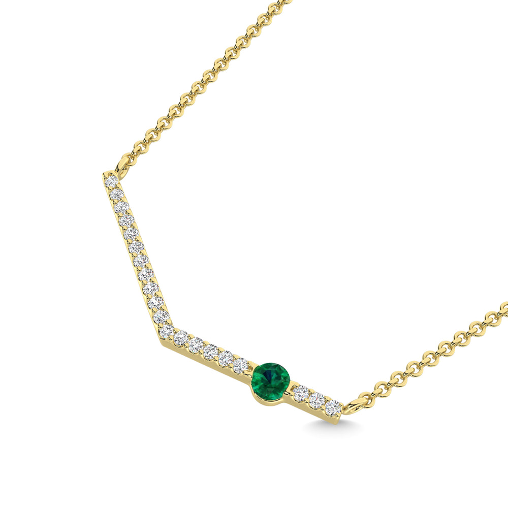 10K yellow gold 1/5 carat total diamond and emerald necklace