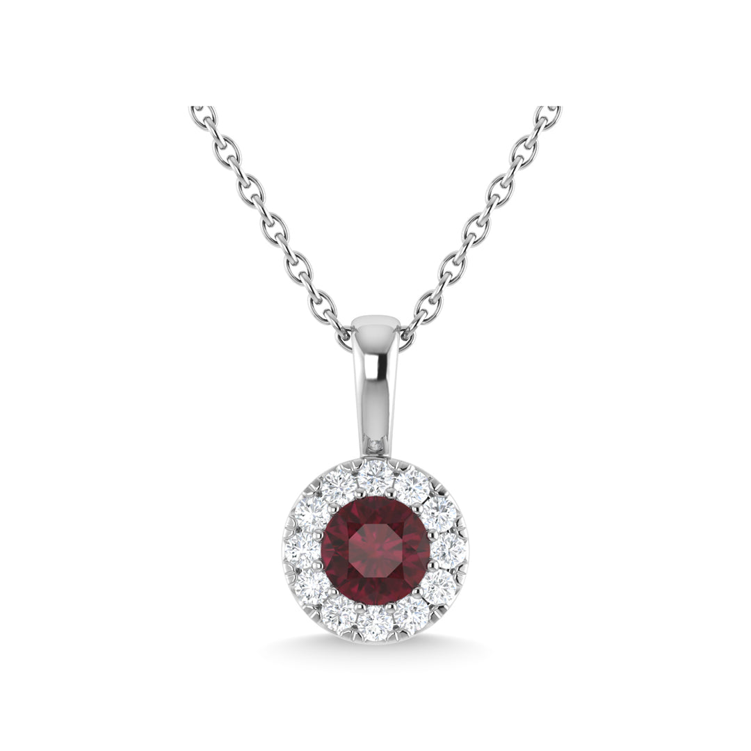 14K white gold, 1/3 ct. ruby ​​and diamond fashion pendant