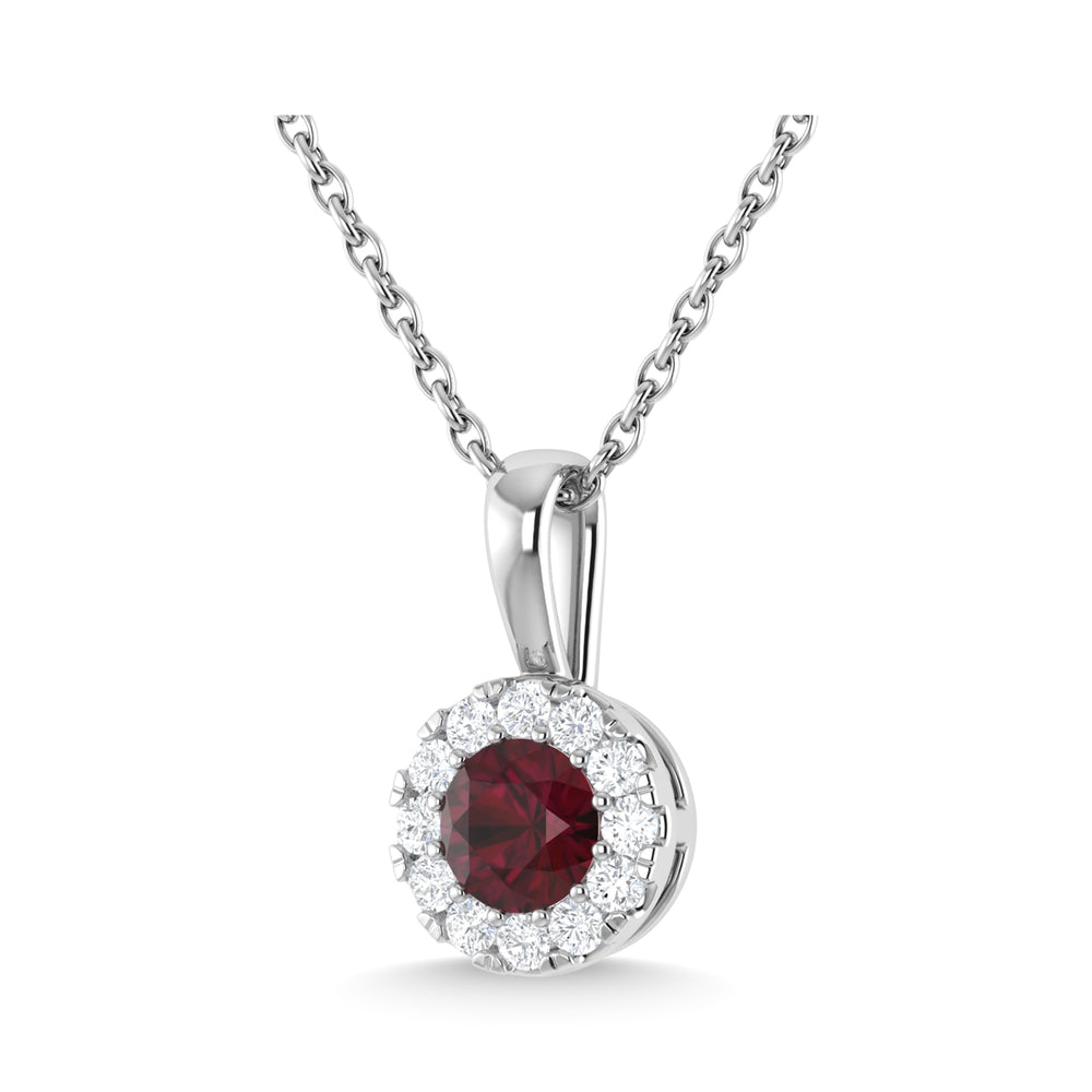 14K white gold, 1/3 ct. ruby ​​and diamond fashion pendant