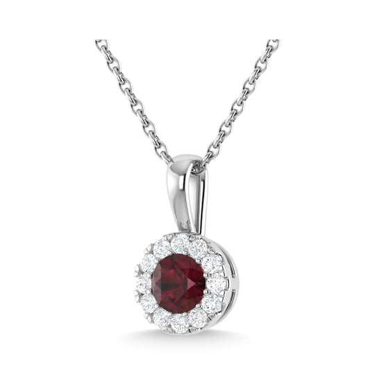 14K white gold, 1/3 ct. ruby ​​and diamond fashion pendant