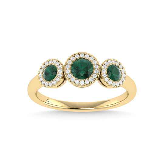 Oro amarillo de 14 quilates con esmeralda y diamante de 5/8 quilates total. Anillo de moda