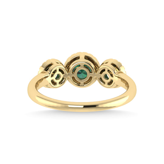 Oro amarillo de 14 quilates con esmeralda y diamante de 5/8 quilates total. Anillo de moda