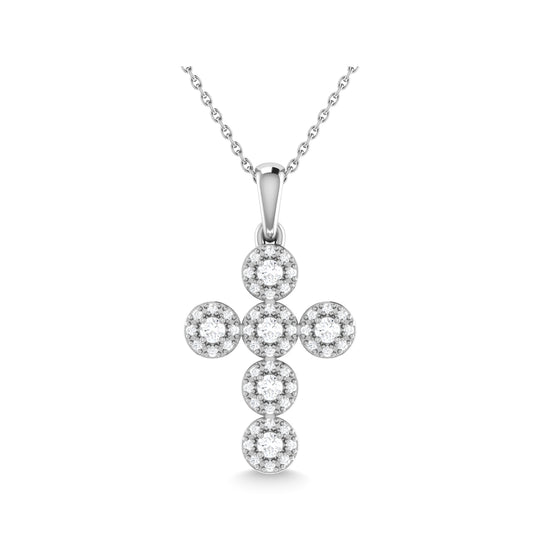 Diamante de oro blanco de 14 quilates de 1/5 quilates total. Colgante Cruz