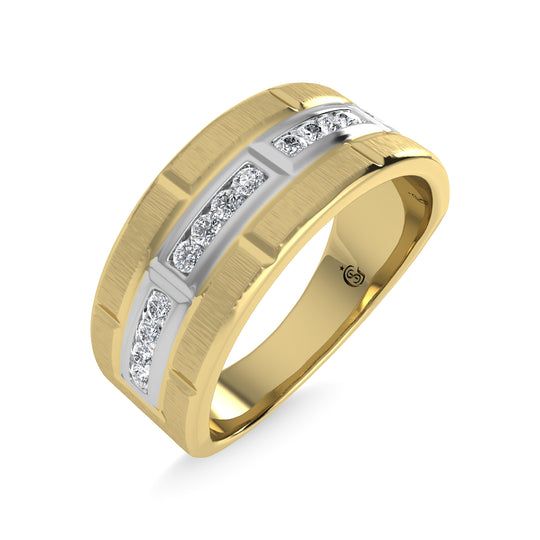 Diamante de oro amarillo de 14 quilates de 1/4 qt. total Con banda de m√°quina para hombre con faceta de rodio blanco
