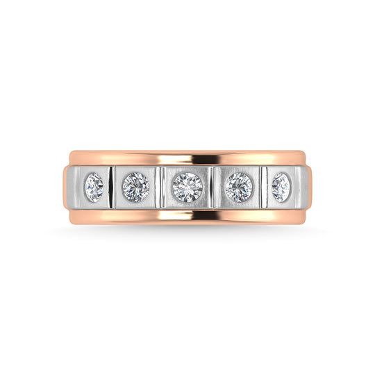 Diamante en oro rosa de 14 quilates de 1/2 qt. total Con banda de m√°quina para hombre con faceta de rodio blanco
