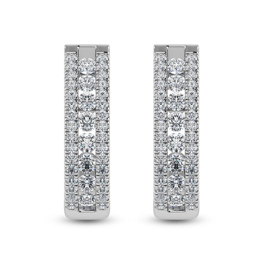 Diamante de oro blanco de 14 quilates de 1 1/4 quilates total. Aretes de aro