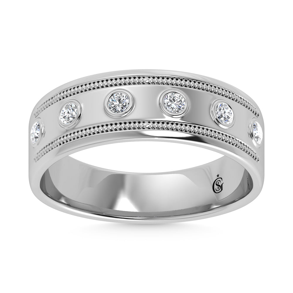 10K white gold with 1/5 ct. tw. diamond. Machine set for men's band