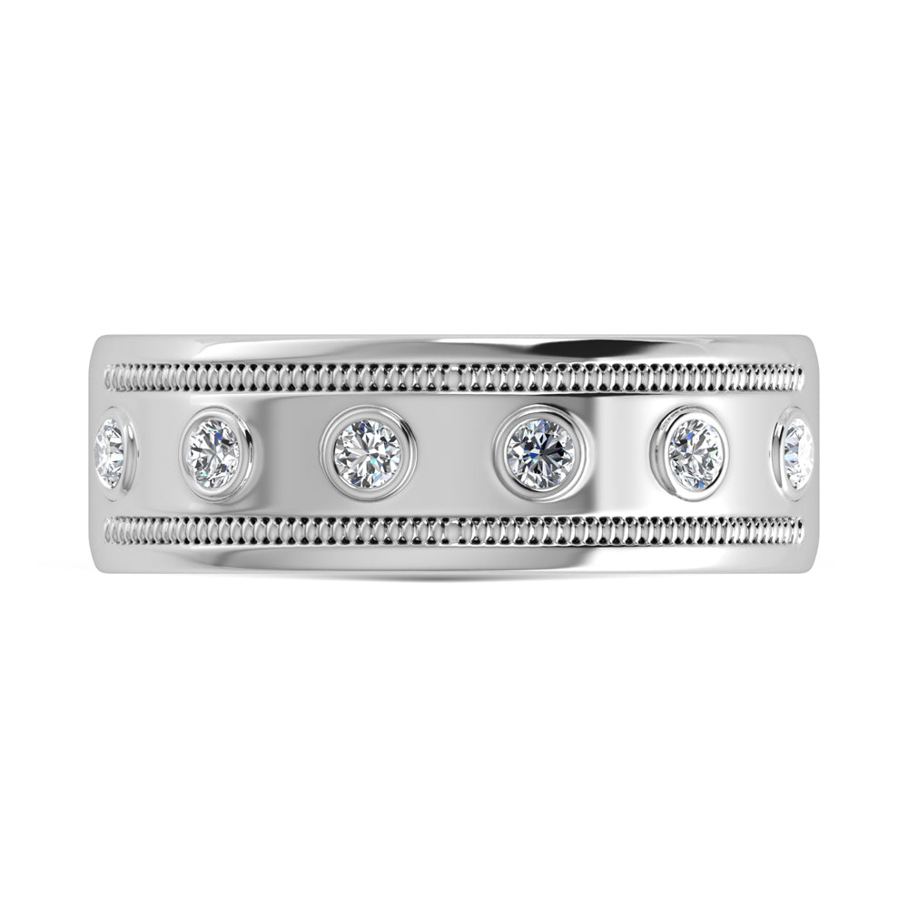10K white gold with 1/5 ct. tw. diamond. Machine set for men's band