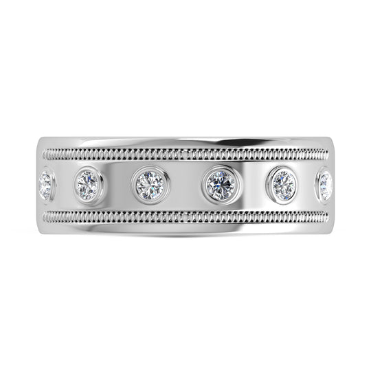 10K white gold with 1/5 ct. tw. diamond. Machine set for men's band
