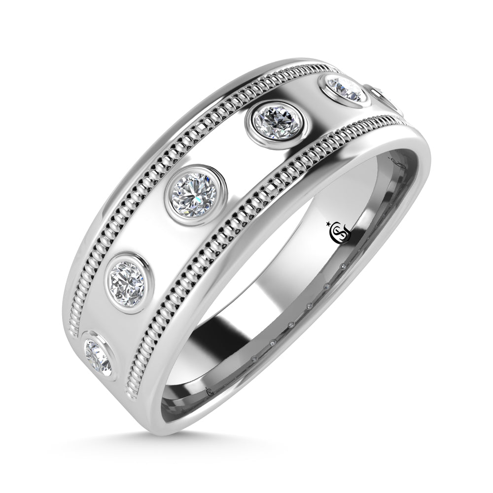 10K white gold with 1/5 ct. tw. diamond. Machine set for men's band