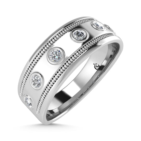 10K white gold with 1/5 ct. tw. diamond. Machine set for men's band