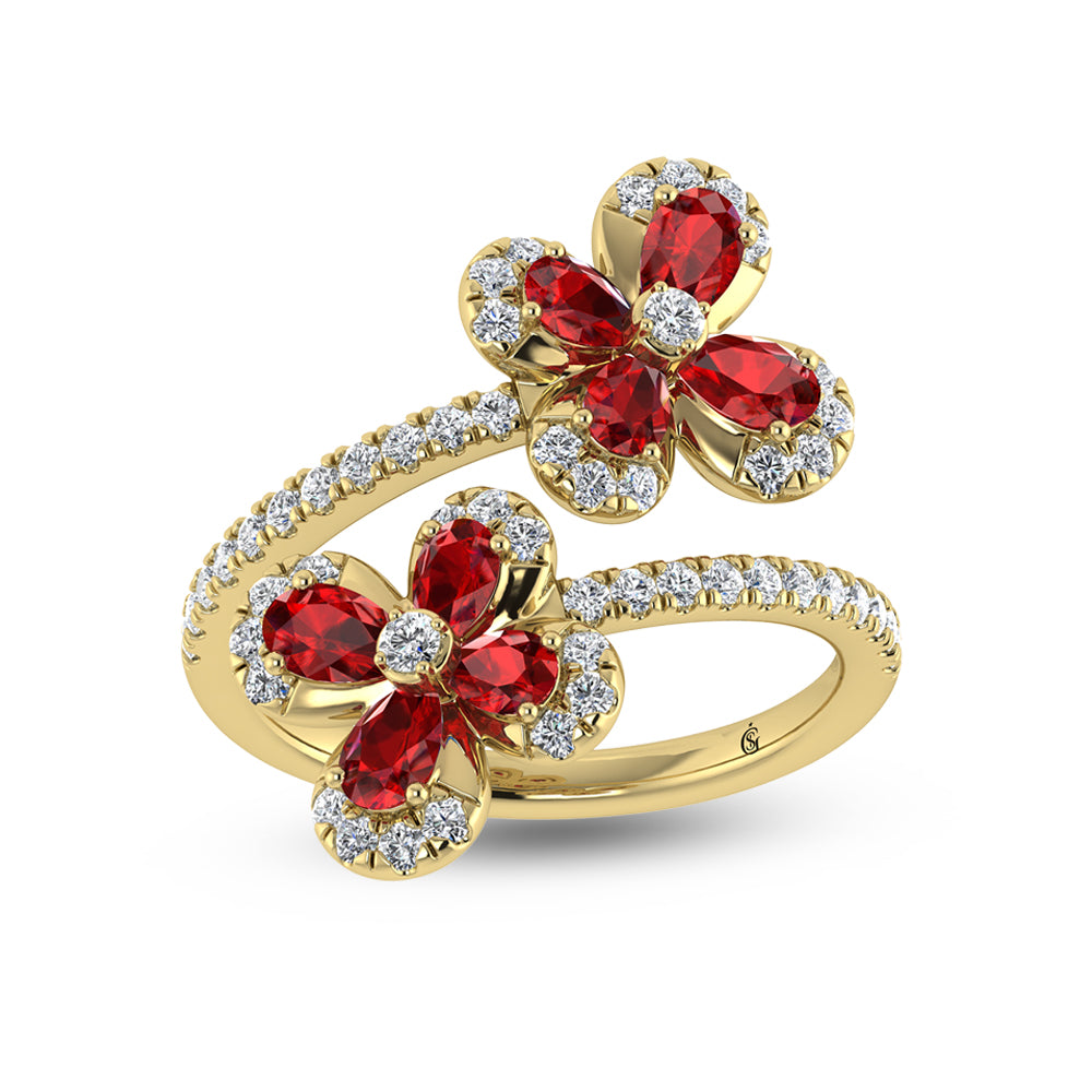 14K Yellow Gold 2 1/4 Carat Total Diamond &amp; Ruby Fashion Ring