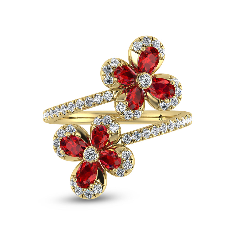 14K Yellow Gold 2 1/4 Carat Total Diamond &amp; Ruby Fashion Ring