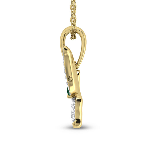 3/4 ct. 14K Yellow Gold Diamond &amp; Emerald Butterfly Pendant
