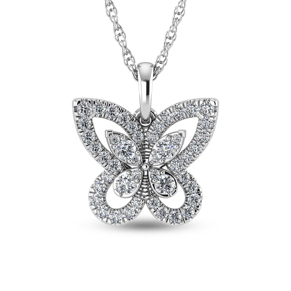 3/8 carat total diamond in 14k white gold. Butterfly pendant