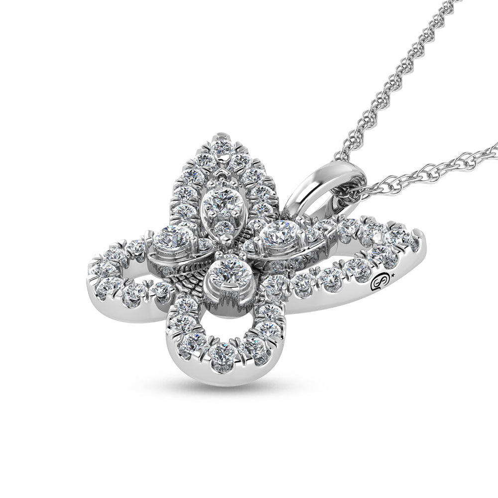 3/8 carat total diamond in 14k white gold. Butterfly pendant