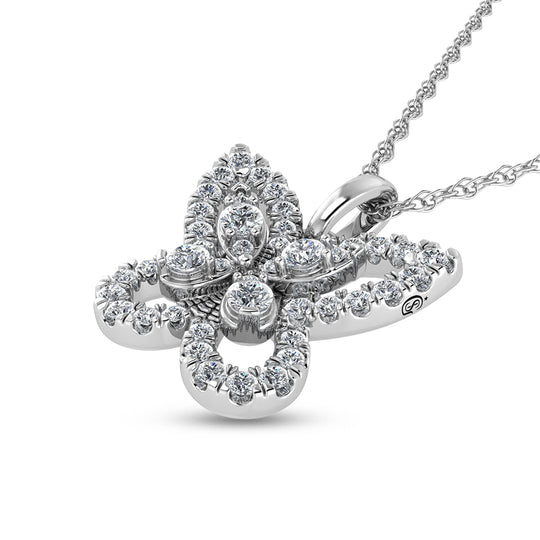 3/8 carat total diamond in 14k white gold. Butterfly pendant