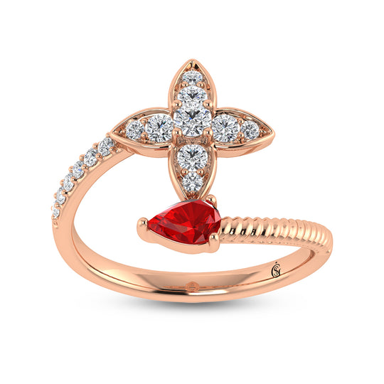 5/8 carat total 14K rose gold diamond &amp; ruby ​​fashion earrings