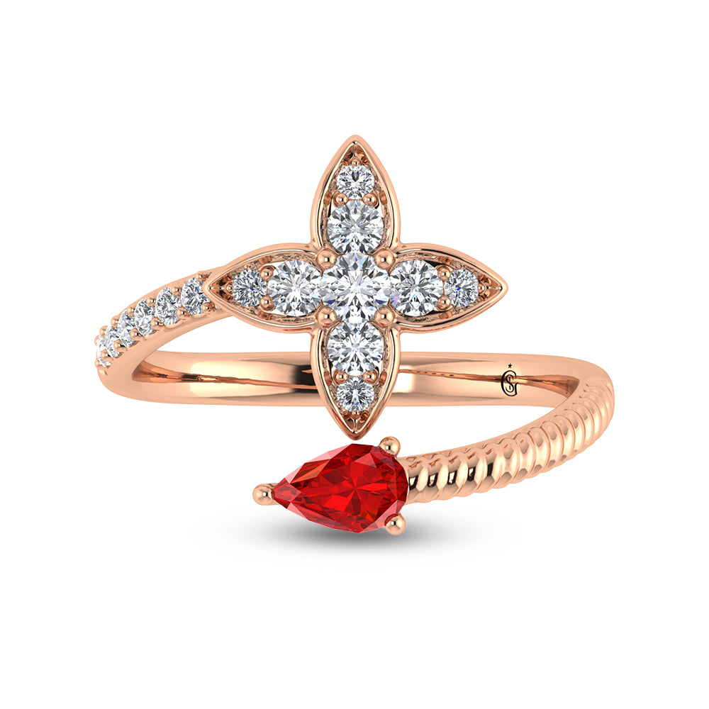 5/8 carat total 14K rose gold diamond &amp; ruby ​​fashion earrings