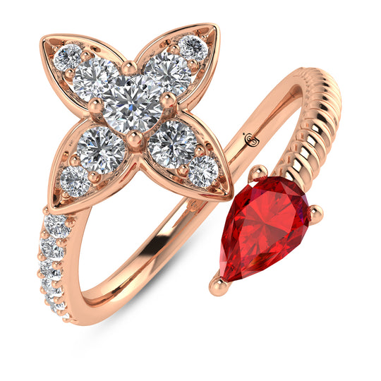 5/8 carat total 14K rose gold diamond &amp; ruby ​​fashion earrings