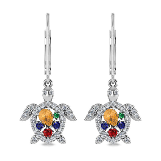 Diamante en oro blanco de 14 quilates, 7/8 quilates total. Pendientes de tortuga colgantes multipiedra