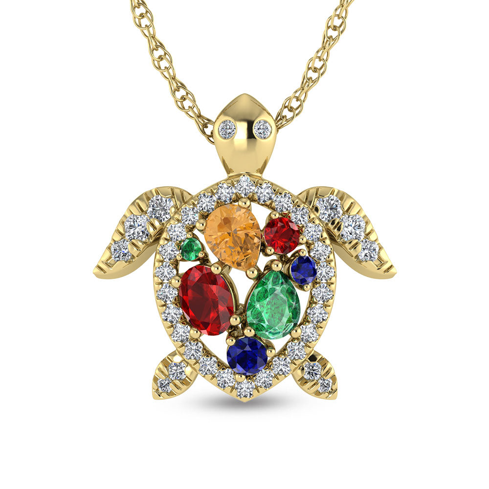 Diamond in 14K white gold, 7/8 carat total. Multi-stone Turtle Pendant