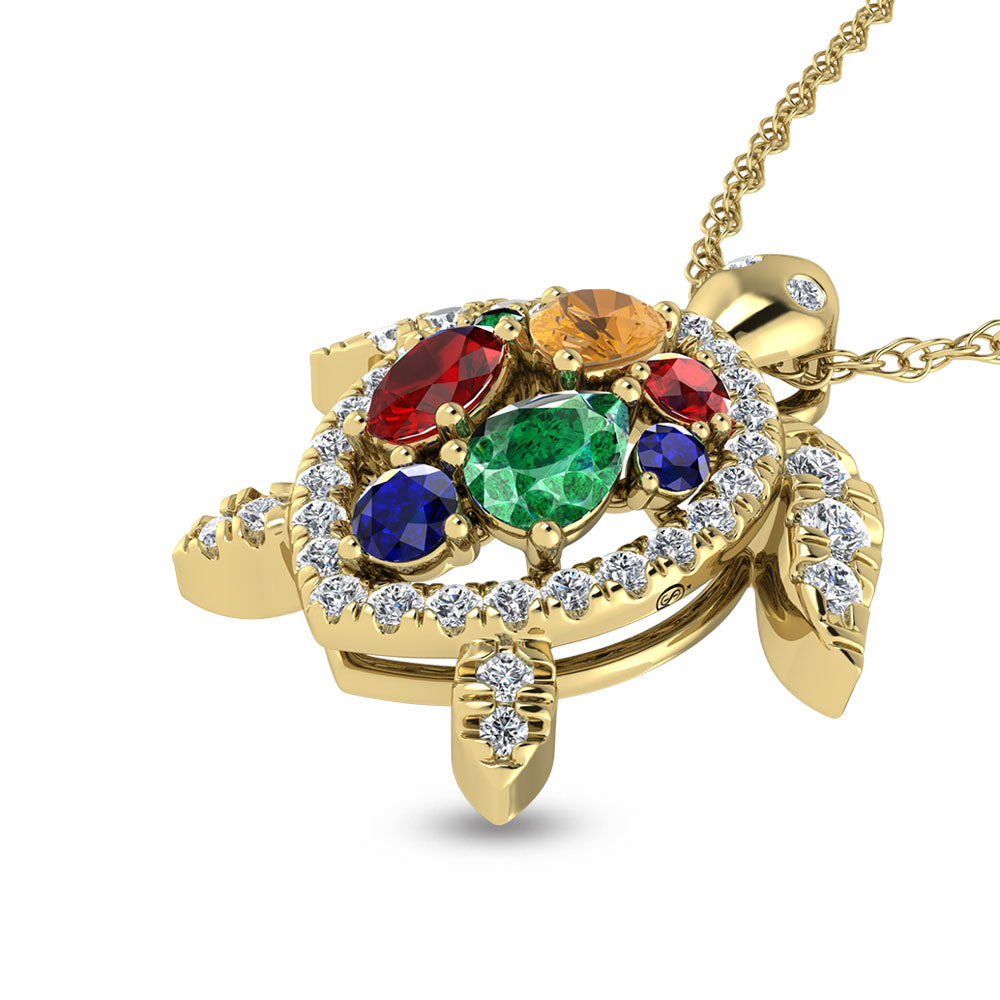 Diamond in 14K white gold, 7/8 carat total. Multi-stone Turtle Pendant